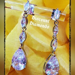 Gorgeous Clear White Diamond & White Baguette Diamond Earrings on 925 Silver